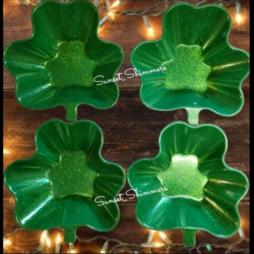 4pc ST PATRICKS DAY SHAMROCK GOLD SHIMMER MELAMINE Salad App Dessert BOWL Set